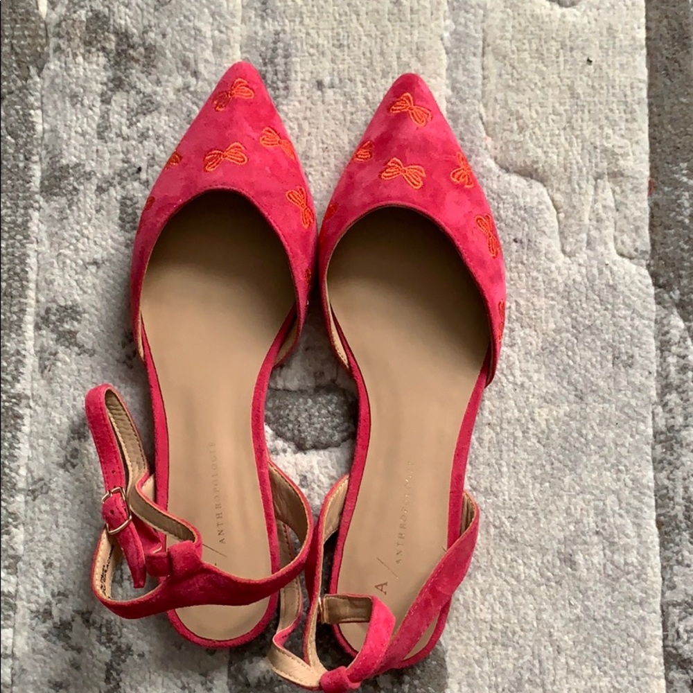 Anthropologie red bow flats